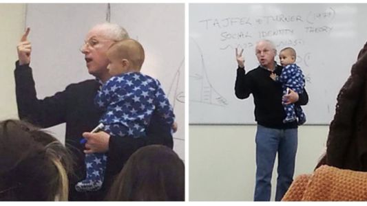 Sorpresa por la conducta de un profesor cuando el bebé de una alumna empieza a llorar en clase