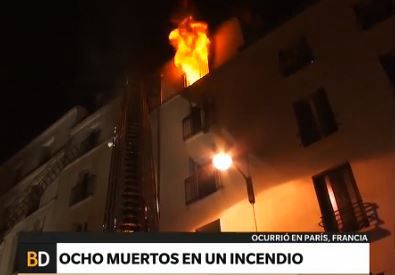 Ocho personas murieron en un incendio en París
