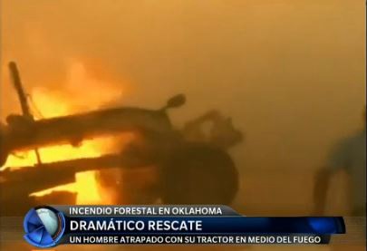Dramático rescate de un granjero en un incendio forestal