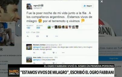 Ecuador: "Estamos vivos de milagro", dijo el Ogro Fabbiani