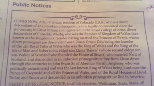 Estadounidense anunció en el "Times" ser el legítimo rey de Inglaterra