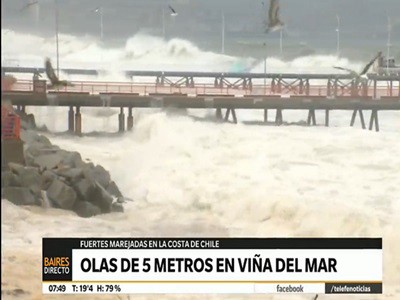 Alerta amarilla en zonas costeras chilenas por olas de hasta 5 metros