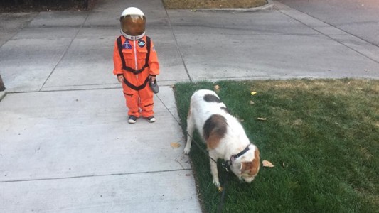 Viral tierno: este nene sacó a pasear a su perro vestido de astronauta y estallaron los memes