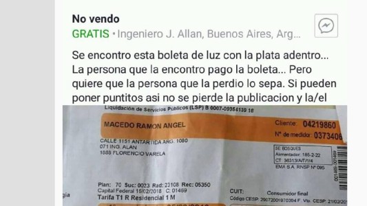 Encontró una boleta de Edesur a punto de vencer con todo el dinero, la pagó y se hizo viral