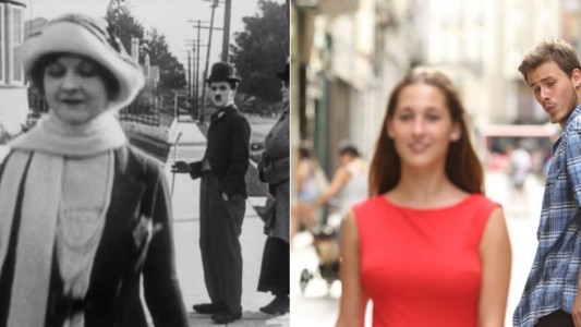 Un usuario descubrió que el meme del novio distraído fue creado por Chaplín hace casi un siglo