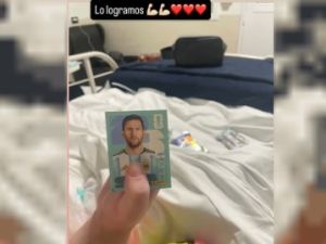 Mientras continúa internado, Bastian Jerez sacó la figurita de Messi para completar el álbum del Mundial