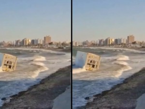 Puerto Madryn: apareció un contenedor flotando en la orilla del muelle Almirante Storni