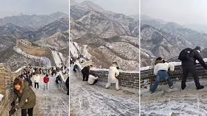 La Muralla China se convirtió en una "pista de hielo" difícil de recorrer